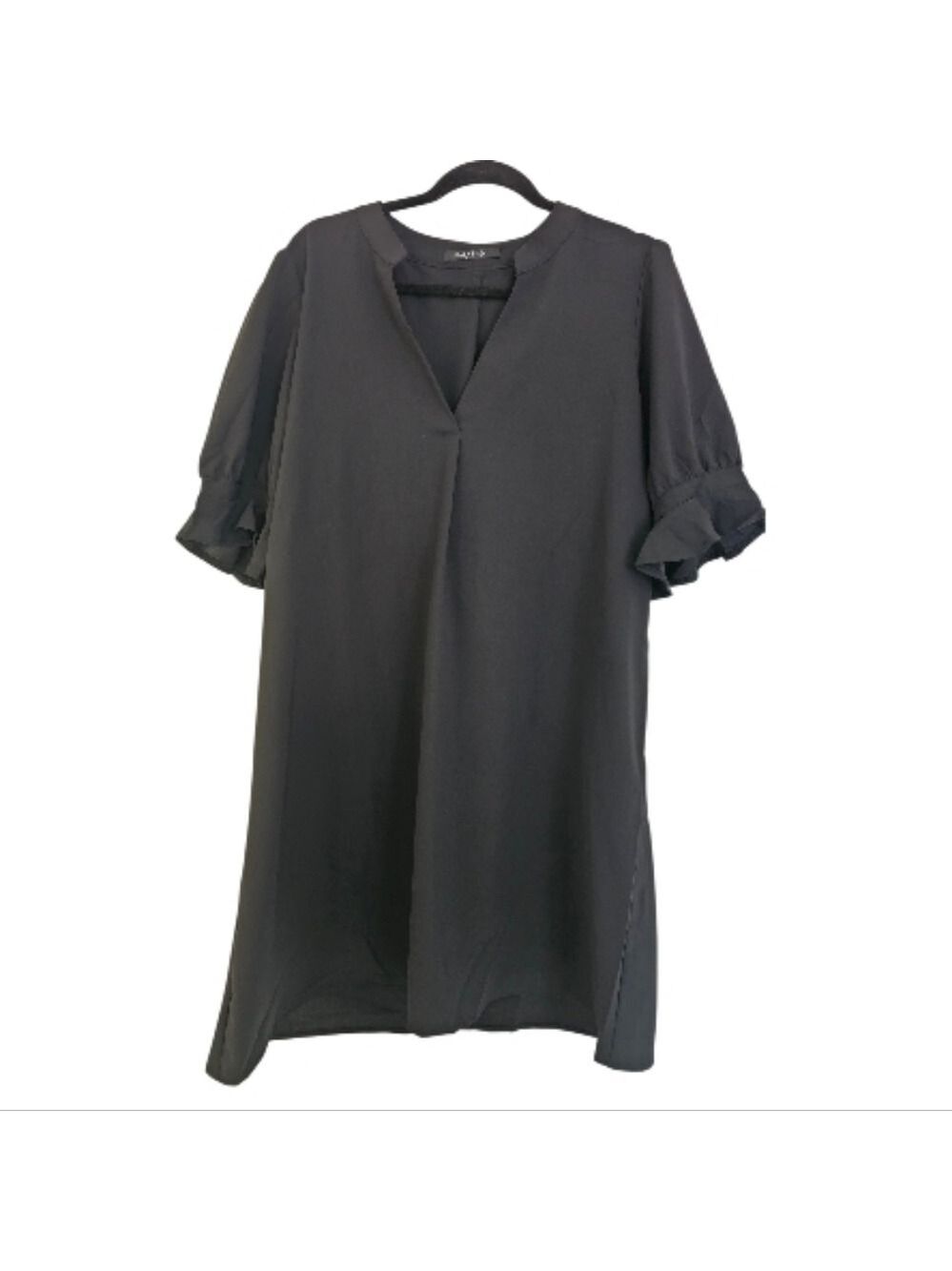 Vee Neck Short Sleeve Tunic Dress Black Size XL - Picture 5 of 9